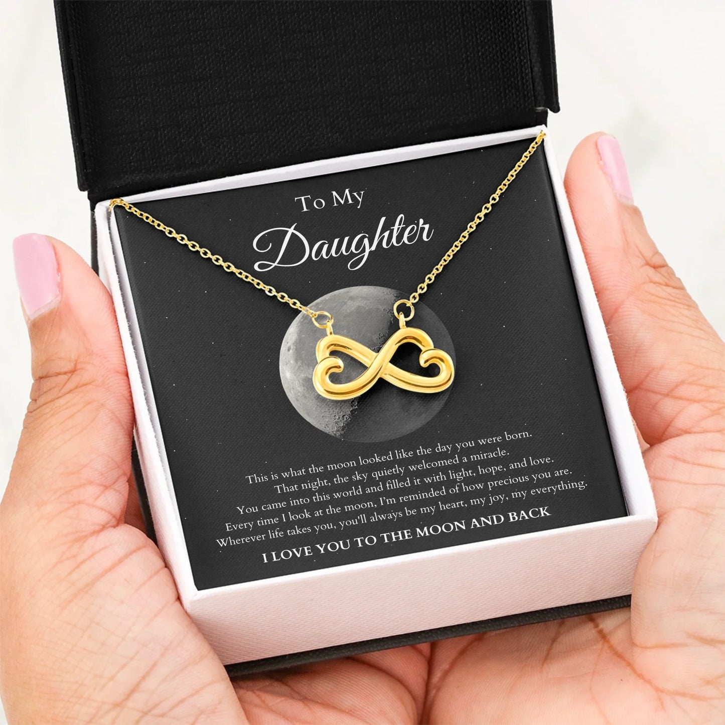 Infinity Heart Message Card Gold in Hand