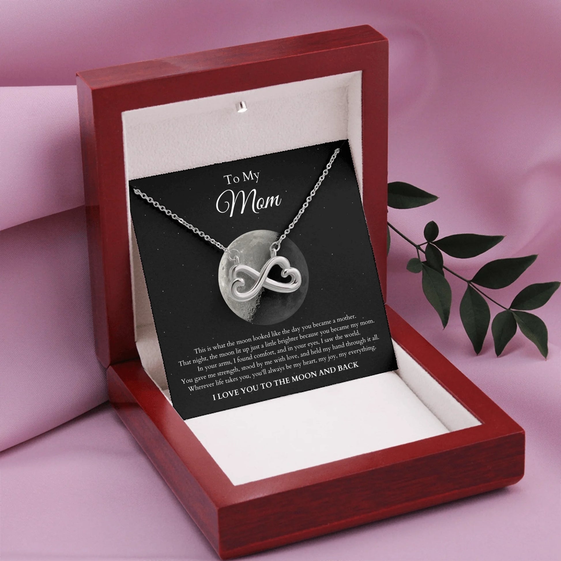 Infinity Heart Necklace Silver W Wood Box 2