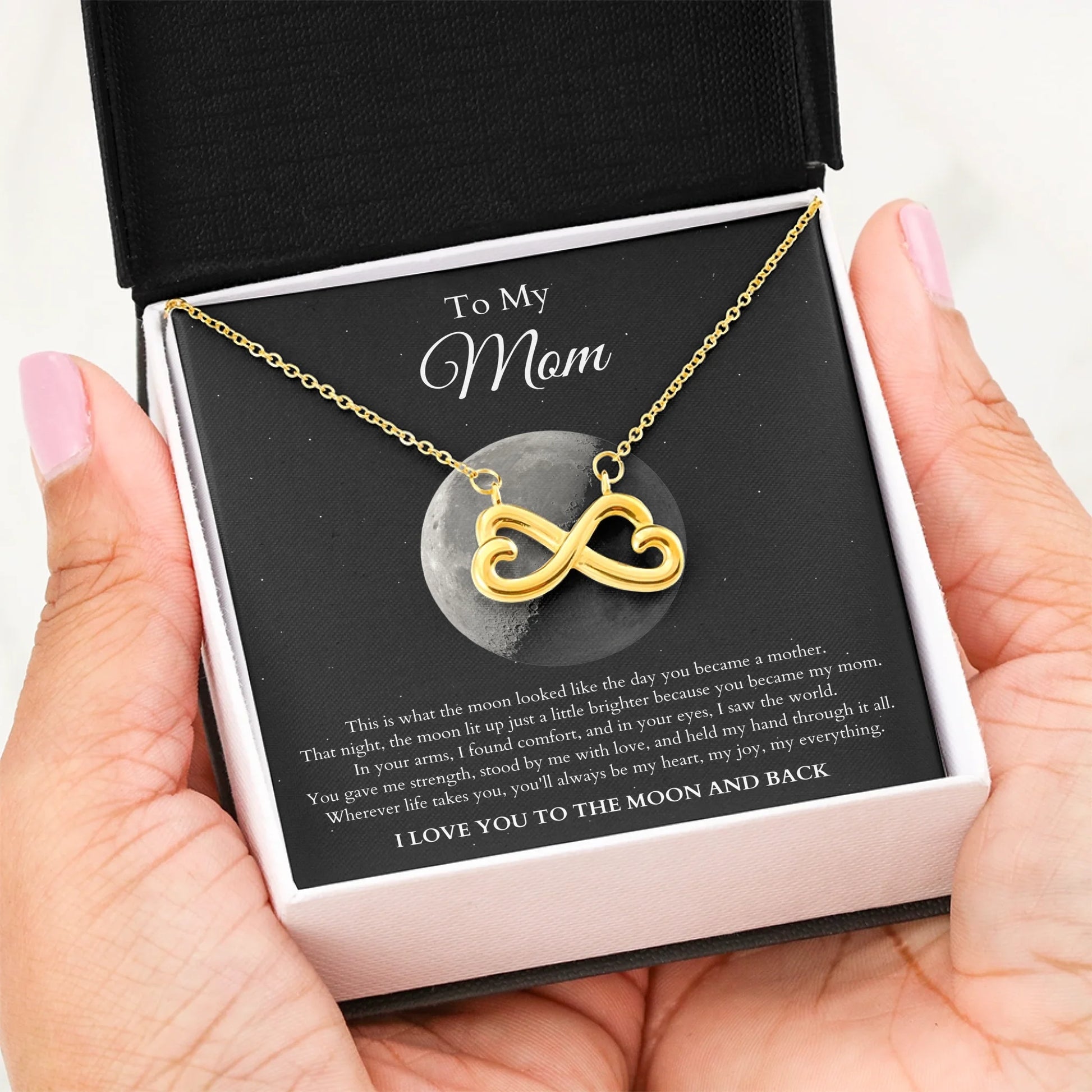 Infinity Heart Message Card Gold in Hand